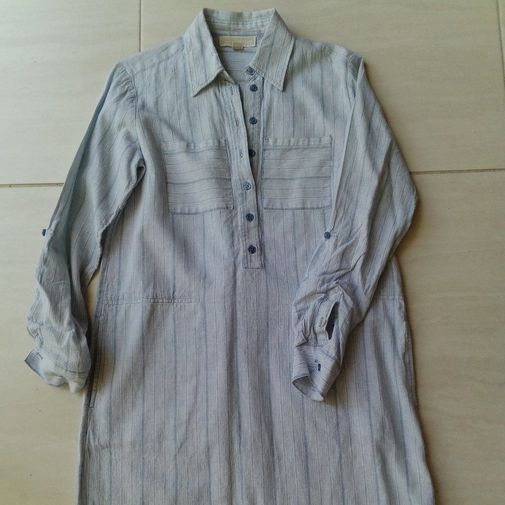 Michael Kors Light Gray Striped Long Sleeve Tunic Dress